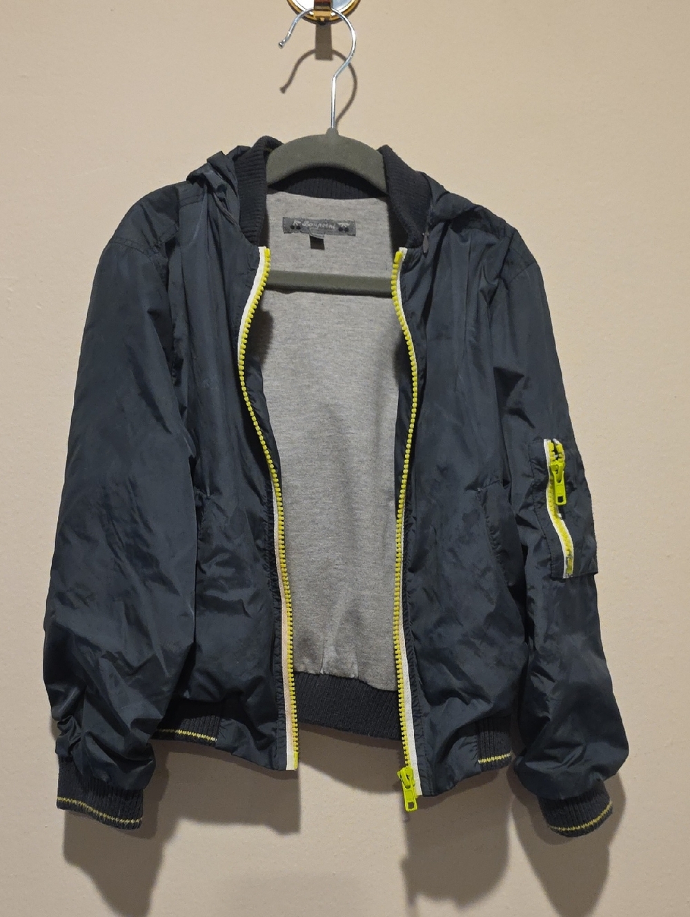 Bonpoint Navy Blue Bomber Rain Jacket with Yellow Trim